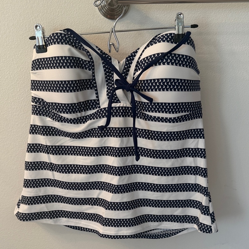 VENUS Navy and White Striped Swim Top